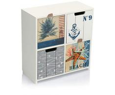 com-four® Mini Commode à 4 tiroirs - armoires en Bois au Design Maritime - Mini Armoire pour Ranger Bijoux, cosmétiques et Petits Objets (1 pièce - 22x10x23,5-4 tiroirs)