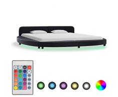 Festnight Cadre de Lit Rond Double pour Adulte avec LED Noir Similicuir 180 x 200 cm