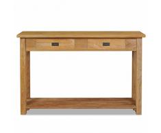 SHENGFENG Table dappoint avec 2 tiroirs et 1 étagère, table de console ou Bahut, teck massif 120 x 30 x 80 cm