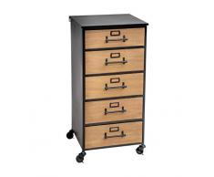 Atmosphera - Meuble Chiffonnier 5 Tiroirs en Métal et Bois sur Roues H 87 cm Baris