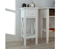 vidaXL Table d'Appoint Tiroir Blanc Chambre Table de Chevet Table de Nuit
