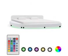 Festnight Cadre de Lit Rond Double pour Adulte avec LED Blanc Similicuir 180 x 200 cm