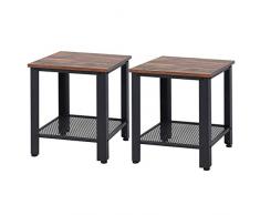 GOPLUS Table d’Appoint, Table de Chevet en Bois et Fer avec 2 Couche Ouvert de Stockage, 4 Pieds Réglables pour Salon, Chambre, Couloir, 40 x 40 x 45,5CM (Noir)
