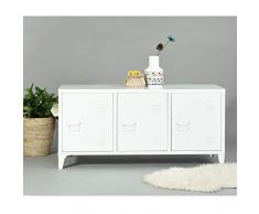 Yata Home Enfilade Armoire Commode Cabinet Rangement Métal Acier Portes Poignée étagères 3 Portes (Blanc)