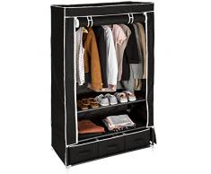 TecTake Armoire de Rangement en Tissu Textile Pliable avec 3 tiroirs et Tringle à vêtements - diverses Couleurs au Choix - (Noir | No. 402534)