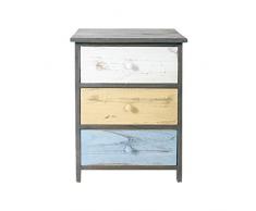 Rebecca Mobili Table de Nuit Vintage, Commode avec 3 Tiroirs, Bois de Paulownia, Gris Beige Bleu, Chambre Salon â Dimensions: 56 x 40 x 29 cm (HxLxL) - Art. RE4883