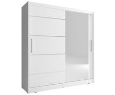 MEUBLO Armoire, Penderie avec 2 Portes coulissantes (L x H x P): 200x214x62 Borneo Alu (Blanc, 200 cm)