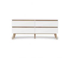 Selsey Thor - Commode Double (Blanc/Bois de hêtre, 138,2 cm, 4 tiroirs)