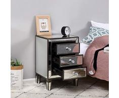 Table de Chevet Miroir Meuble de Rangement en Verre avec 3 Tiroirs sur Salon, Chambre, Bureau Salle de Bains etc, 35 x 40 x 60 cm