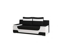 E-MEUBLES Canapé en lit Convertible avec Coffre de Rangement 3 Places Relax - en Tissu et Simili Cuir-Andrea (Noir + Blanc (Sawana 14 +Soft 17)
