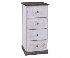 IDIMEX Table de Chevet Juna chiffonnier avec 4 tiroirs, en Bois de Paulownia Blanc Style Vintage Ethnique bohême avec gravures