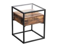 VASAGLE Table dappoint, Table de Chevet de Style Industriel, Plateau en Verre trempé Tiroir, Table Basse, pour Salon, Chambre, Armature en Fer Rigide LET04BX