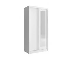 MEUBLO Armoire, Penderie avec 2 Portes coulissantes et Miroir (L x H x P): 100x206x62 Mono 100 (Blanc, 100 cm)