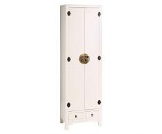 Tousmesmeubles Armoire lingère 2 Portes, 2 tiroirs Blanc Meuble Chinois - Pekin - L 55 x l 33 x H 185 - Neuf