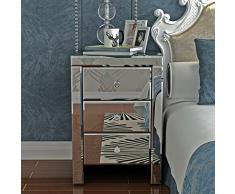 Yulie Table de Chevet Miroir Meuble de Rangement en Verre Cristal avec 3 Tiroirs pour Salon Chambre Commode Bureau 30x 30x 60 cm