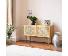 DECOCLICO Buffet en plaqué chêne et cannage en rotin