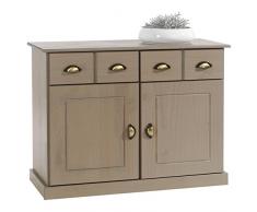 IDIMEX Buffet Paris Commode bahut vaisselier avec 2 Portes battantes et 2 tiroirs pin Massif lasuré Taupe