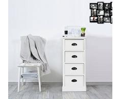 Rebecca Mobili Caisson de Rangement 4 Tiroirs, Commode Classique, Blanc, Bois de Paulownia, pour Chambre Salle de Bain - Dimensions: 81 x 37 x 29 cm (HxLxL) - Art. RE4568