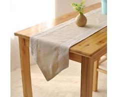 QinWenYan Chemin de Table Table Dentelle Coton Beige Lin Coureur Commode Romantique Décoré Foulards Décoration Table Panset De Vacances De Fête De Mariage pour Table de Cuisine
