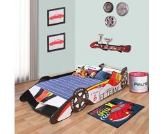 LANGRIA Lit Voiture Lit d Enfant Voiture de Course Formula 1 avec Aile Arrière et Lamelles de Lit Inclus, Capacité Maximale 50kg, pour Les Chambres d’Enfant (Rouge, Blanc, Noir)