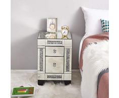 Taille: 40 * 40 * 65cm Anaelle Pandamoto Table de Chevet Miroir Meuble de Rangement en Verre avec 1 Tiroir sur/ Salon Chambre Bureau Salle de Bains etc Poids: 18kg