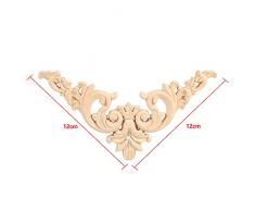 4PCS Applique en bois sculpté de style européen Bois Sculpté Vintage Non Peints pour la Décoration de lArmoire Meubles Fenêtre Miroir Ornement à la Main de Porte à la Maison (12 * 12)