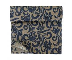 Linen & Cotton Chemin de Table Floral Désign Florian - 100% Lin, Beige Bleu (34 x 140 cm) Imperméable Anti Tache Antidérapant Tapis de Table Basse en Bois Commode pour Maison Jardin Restaurant Décor
