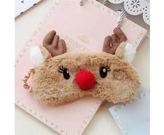 Frcolor Masque pour les yeux avec le bois de renne mignon en peluche avec bandeau pour les yeux pour les femmes filles enfants maison lit voyage vol voiture camping utilisation