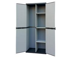 Adventa, Armoire Porte-balais en résine 2 Portes, étagères réglables (intérieur/extérieur), Gris Noir, 68 x 39,5 x 168