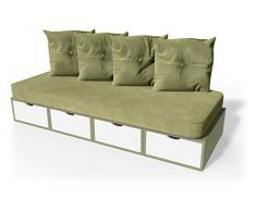 ABC MEUBLES - Banquette Cube 200 cm + futon + Coussins - BANQ200 - Taupe/Blanc, Sable