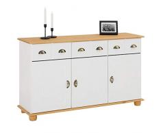 IDIMEX Buffet Colmar Commode bahut vaisselier Meuble Bas Rangement avec 3 tiroirs et 3 Portes battantes, en pin Massif lasuré Blanc et Brun