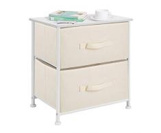 mDesign Commode 2 tiroirs – Table de Nuit en Tissu, métal et MDF – Table de Chevet déco pour la Chambre ou Le Salon – Couleur crème et Blanc