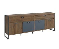 Indus Chic Bahut en Enfilade Design Industriel Métal Gris et Bois Noyer 220 x 40, 4 x 81 cm