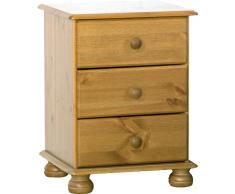 Table de chevet 3 tiroirs Pieds ronds Pin