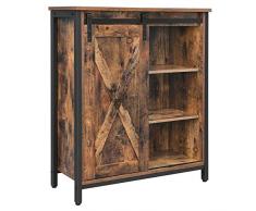 VASAGLE Meuble de Rangement, Buffet, Armoire, Placard, étagères réglables, Porte coulissante, Cadre en Acier, pour lentrée, Salon, Bureau, Cuisine, Style Industriel, Marron Rustique et Noir LSC88BX