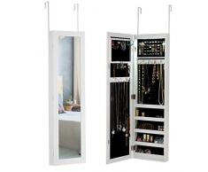 COSTWAY Armoire à Bijoux Murale avec Miroir de Lumières LED pour Maquillage, 5 Etagères Multi-Rangements pour Présentoir de Bracelets,Collier. Blanc 30 x 8,5 x 106 CM