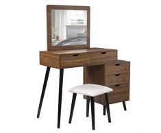 WOLTU MB6059ei Coiffeuse Table cosmétique avec Miroir et Tabouret Table de Maquillage avec Table de Chevet comme Pied Hêtre Foncé