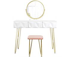 EUGAD Coiffeuse Table avec Tabouret Velours et Miroir pivotant à 360°,Table cosmétique à 3 tiroirs Effet 3D,Blanc+Or 0016SZT
