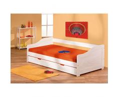Inter Link Lit simple multi-fonctions banquette gigogne Pin massif vernis blanc