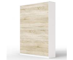 SMARTBett Basic Armoire Lit escamotable Lit Rabattable Lit Mural (Blanc/Chęne Sonoma, 140 Vertikal)