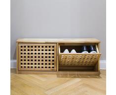 Relaxdays Meuble à chaussures bois de noyer bascule pivotant HxlxP: 38 x 94 x 20 cm commode à chaussures montage mural moderne coffre rangement bois massif, couleur naturellle