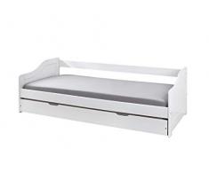 Inter Link Lit simple multi-fonctions banquette gigogne Pin massif vernis blanc