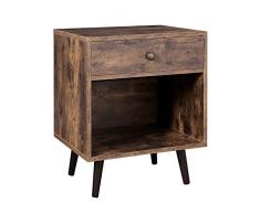 VASAGLE Table de Chevet, avec 1 Tiroir et 1 Compartiment Ouvert, Table de Nuit, Pieds en Bois de Pin, pour Chambre, Salon, 50 x 40 x 58 cm, Marron Rustique LET71BX