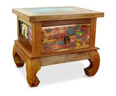 Livasia Table de Nuit en Teck | Commode de Nuit en Bois | Multicolore | Pratique | Production Artisanale | Fabriqué à la Main | Origine : Java - Indonésie