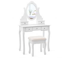 SONGMICS Coiffeuse, Table de Maquillage, avec 1 Miroir, 5 tiroirs et 1 Tabouret, Parois dans Le tiroir, Miroir pivotant, Blanc RDT09W