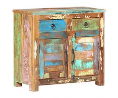 Goliraya Buffet/Table dAppoint (avec 2 Portes et 2 tiroirs) Bois de Récupération Massif Solide et Durable 70x35x65 cm