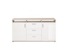 Inter Trade 2197 Enfilade buffet bahut bas 2 Portes 3 Tiroirs Haute Brillance, Bois, Chêne Sonoma/Blanc, 160 x 40 x 84 cm