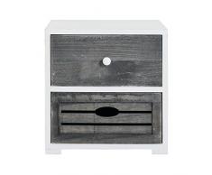 Rebecca Mobili Table de Chevet Commode 2 Tiroirs Bois Blanc Gris Vintage Shabby Chambre Salle de Bain - 30,5 x 30 x 24 cm (H x L x P) - Art. RE4600