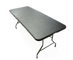 JOM Table Pliable en Plastique 180 x 75 x 74 cm, Rotin Optik, Plateau Polyéthylène PEHD Noir - Piétement Acier Thermo-laqué Party Buffet Table Pliante.
