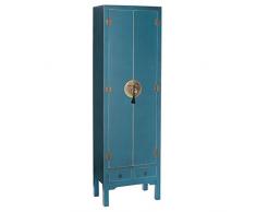 Tousmesmeubles Armoire lingère 2 Portes, 2 tiroirs Bleue Meuble Chinois - Pekin - L 55 x l 33 x H 185 - Neuf